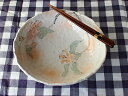【アウトレット】夕焼花柄 足付き 大鉢 / 手作りの器 陶磁器 盛り鉢 サラダボウル 花の絵 花柄