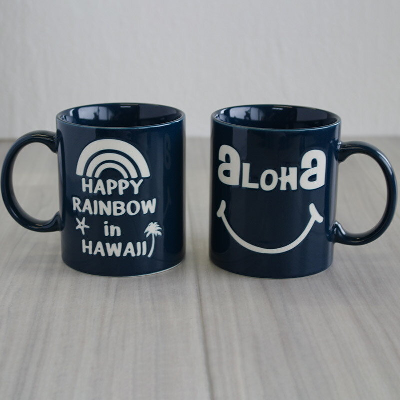 【アウトレット】ネイビー アロハニコ柄のマグカップ Φ7.9cm×H9.3cm / 320cc ネイビーマグ ストレート ネイビー 切立 洋食器 コーヒーカップ 業務用 大量注文OK