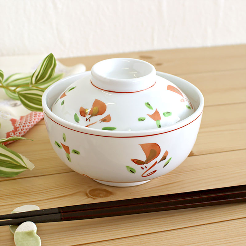 【アウトレット】赤絵小花 円菓子碗 / 蓋物 フタつき 和食 日本料理 割烹料理 会席 懐石 煮物 和え物 蒸し物