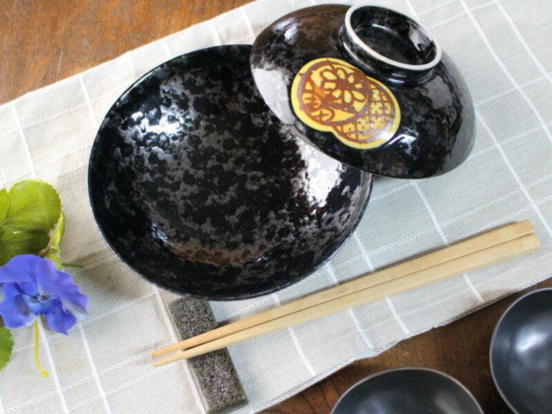 【アウトレット】油滴天目丸紋 蓋向付 / 和食器 蓋向 蓋付きの器 割烹 料亭