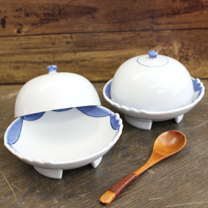 【アウトレット】染藍線 三つ足 ドーム型 蓋物 / 和食器 蓋付 向付 お正月 接待 和食 染 青 ライン 手持ち蓋 ドーム型 蓮根饅頭 レンコン饅頭 お刺身 刺身 料亭 割烹