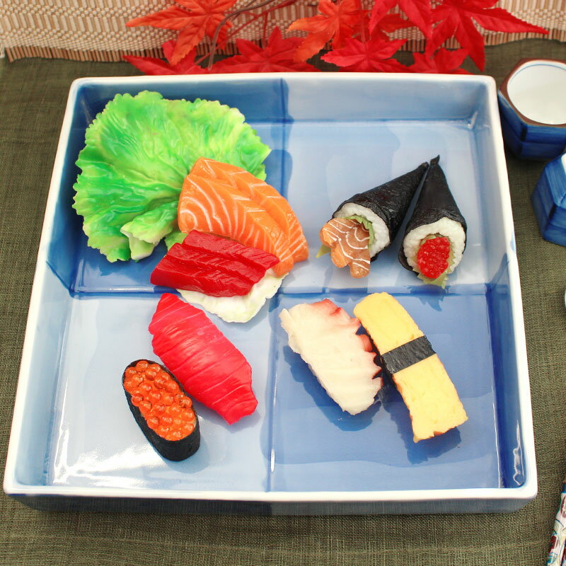 【アウトレット】青二色 市松 正角鉢 [26.5×26.7×H4.9cm] / 和風 宴会 忘年会 盛鉢 お寿司 刺身 天ぷら パスタ サラダ 中皿 大皿 青