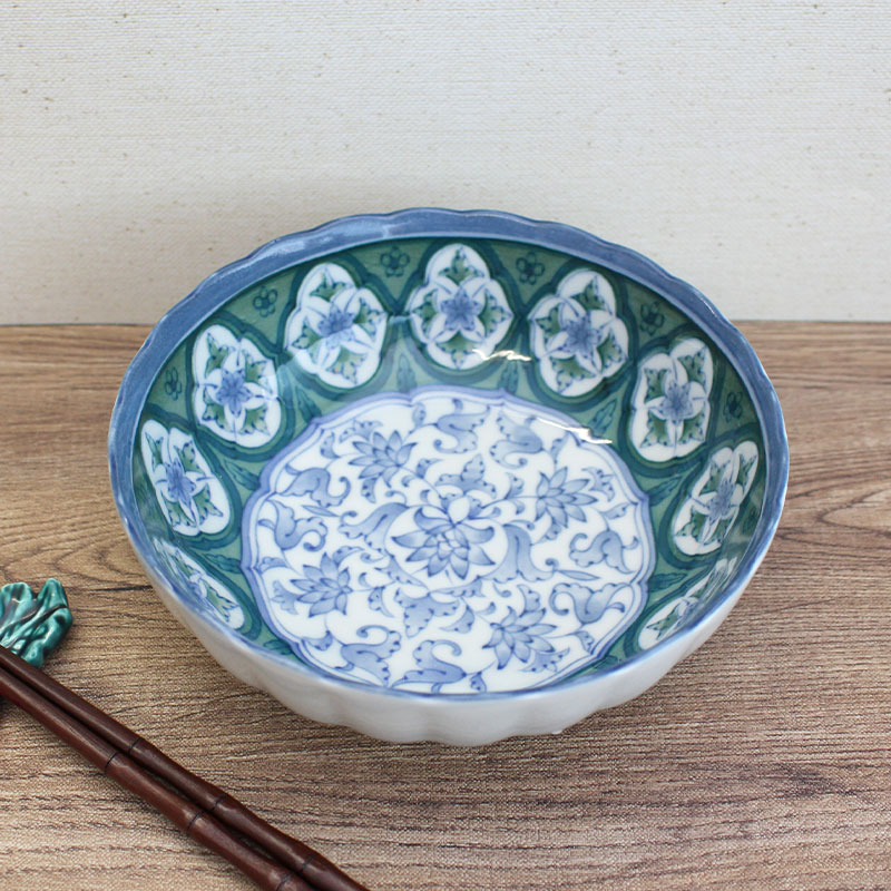 乐天商城 - 【アウトレット】間取唐草 菊型 ボウル [16.8×H6.1cm] / 唐草 間取り 菊型 サラダボウル 煮物 麺 うどん 蕎麦