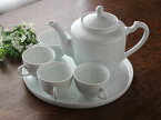 【アウトレット】景徳鎮 ホタル焼き 6斗大茶具【白】( トレー・急須・手付き茶碗4個 ) / 中国食器 ポットセット 茶器 小ティーカップ 中国茶 烏龍茶 蛍焼き ティータイム ティーポット カップ トレー セット 6点セット