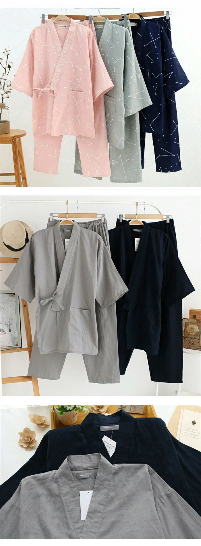 【P5倍+最大2000円offクーポン配布】 パジャマ レディース メンズ ルームウェア ユニセックス 甚平 カップルペア セパレートパジャマ 甚平風 寝巻き 浴衣 七分袖 ナイトウェア 綿 薄手素材 トップス パンツ 敏感肌 部屋着 柔らかい 着心地いい