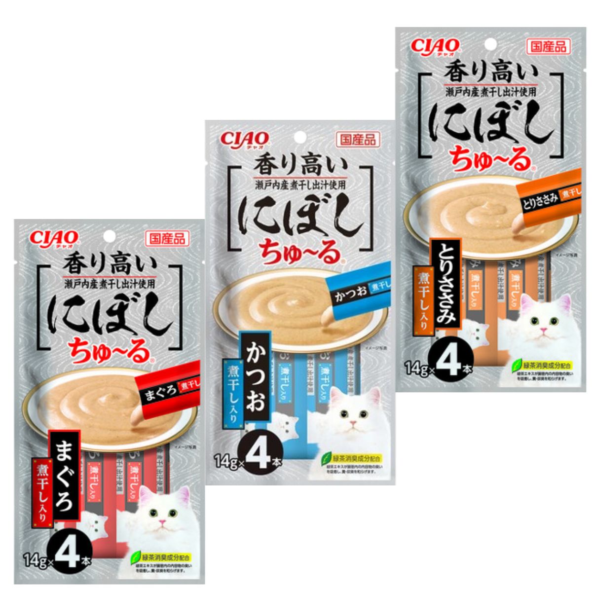 Rakuten - ちゅーる 猫 にぼしちゅ〜る 8g 4本入り 全3種 (まぐろ煮干し入り かつお煮干し入り とりささみ煮干し入り) 猫 いなば CIAO ちゅーる