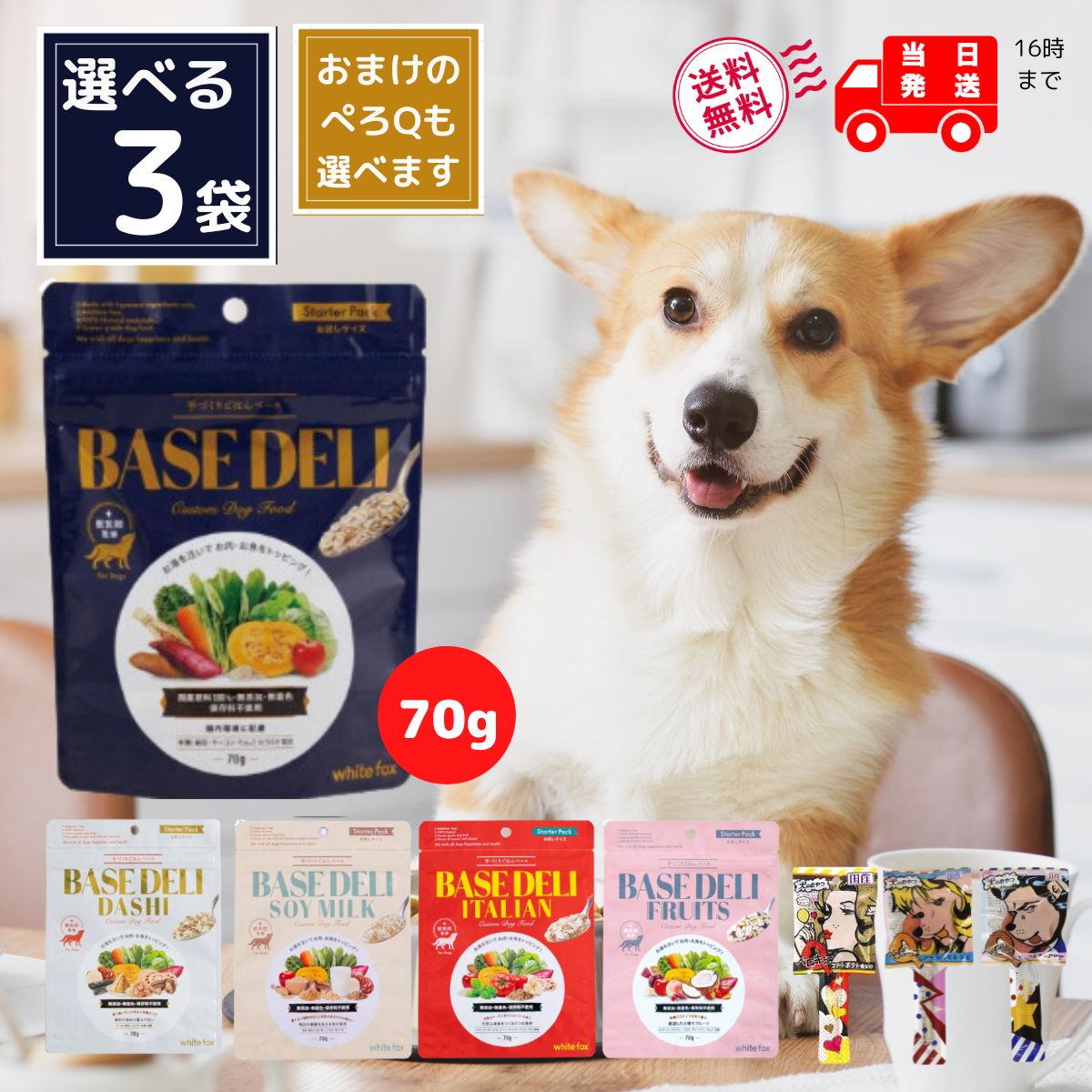 ホワイトフォックス ベースデリ 犬 ご飯 手作り お試し 70g 全5種から選べる3種 ( ベーシック、フルーツ、だし、イタリアン、ソイミルク ) 犬手作りごはん