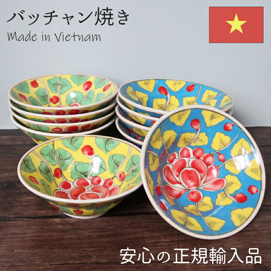 バッチャン焼き Vividボウルラージ 食器 ボウル おしゃれ かわいい 手作り ベトナム 雑貨 ベトナム食器..