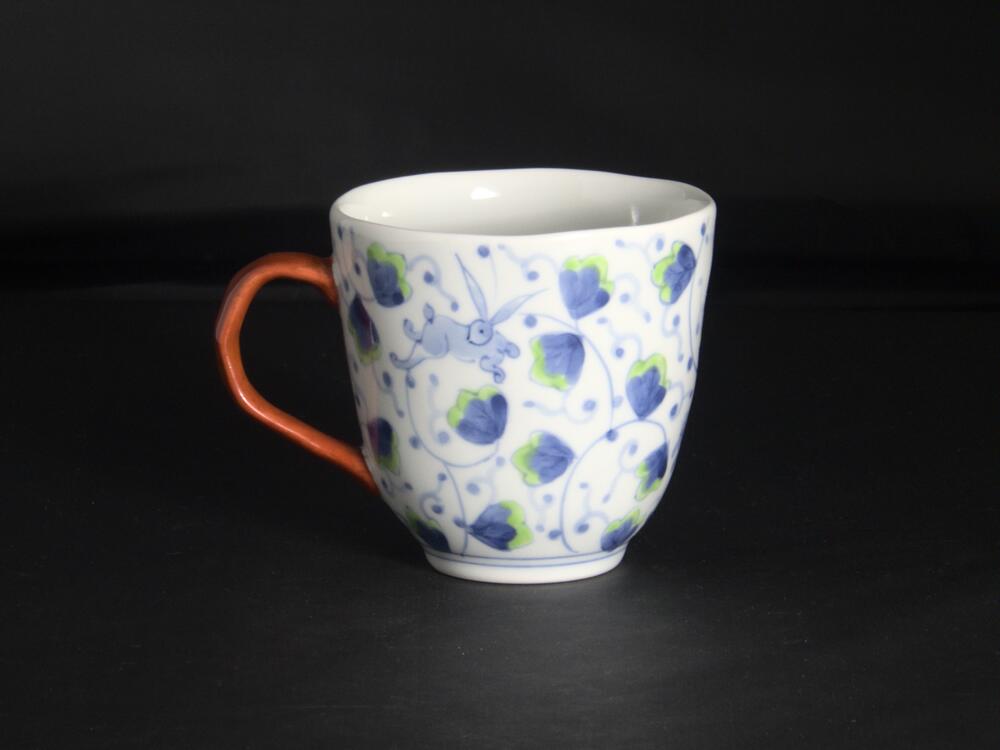 SO-24-055 染錦緑彩葉紋兎平手マグ(赤) 器 陶磁器 有田焼 食器 スープカップ ギフト プレゼント 贈り物