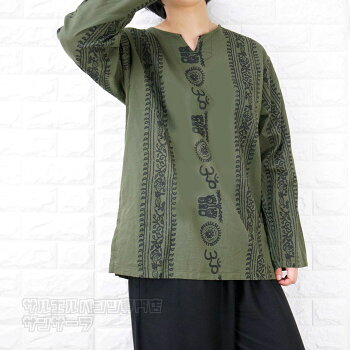 エスニックTシャツ長袖トップスメンズレディースユニセックスヒンディーヒンドゥー大きめサイズゆったりアジアンファッション