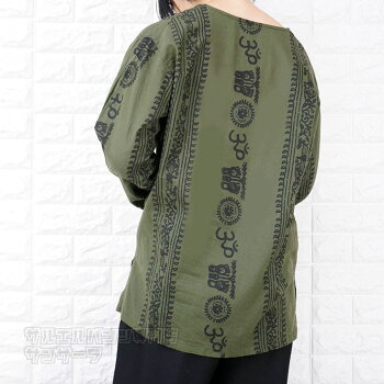 エスニックTシャツ長袖トップスメンズレディースユニセックスヒンディーヒンドゥー大きめサイズゆったりアジアンファッション