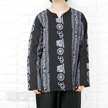 エスニックTシャツ長袖トップスメンズレディースユニセックスヒンディーヒンドゥー大きめサイズゆったりアジアンファッション