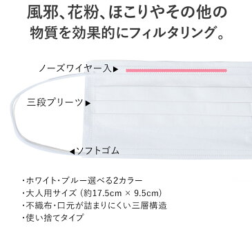 即納 在庫あり 不織布マスク 在庫あり 使い捨て マスク 10枚入り 大人用 飛沫防止 ウィルス予防 風邪 花粉 三段プリーツ