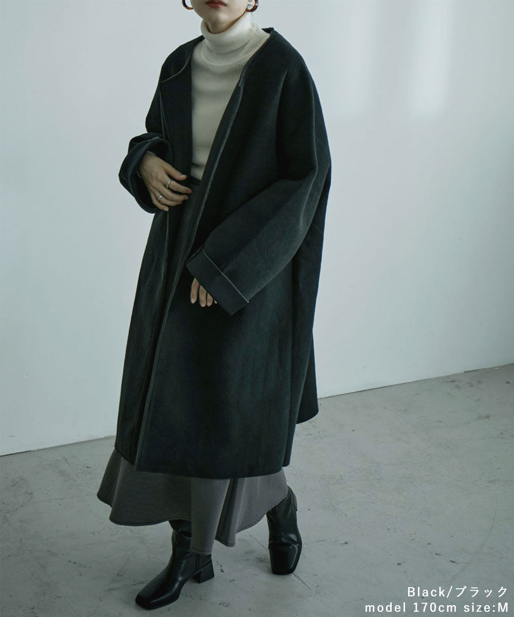 ノーカラーボンディングボアコート アウター コート ボア ボンディング ノーカラー 長袖 ゆったり ビッグシルエット ドロップショルダー 大きいサイズ M L