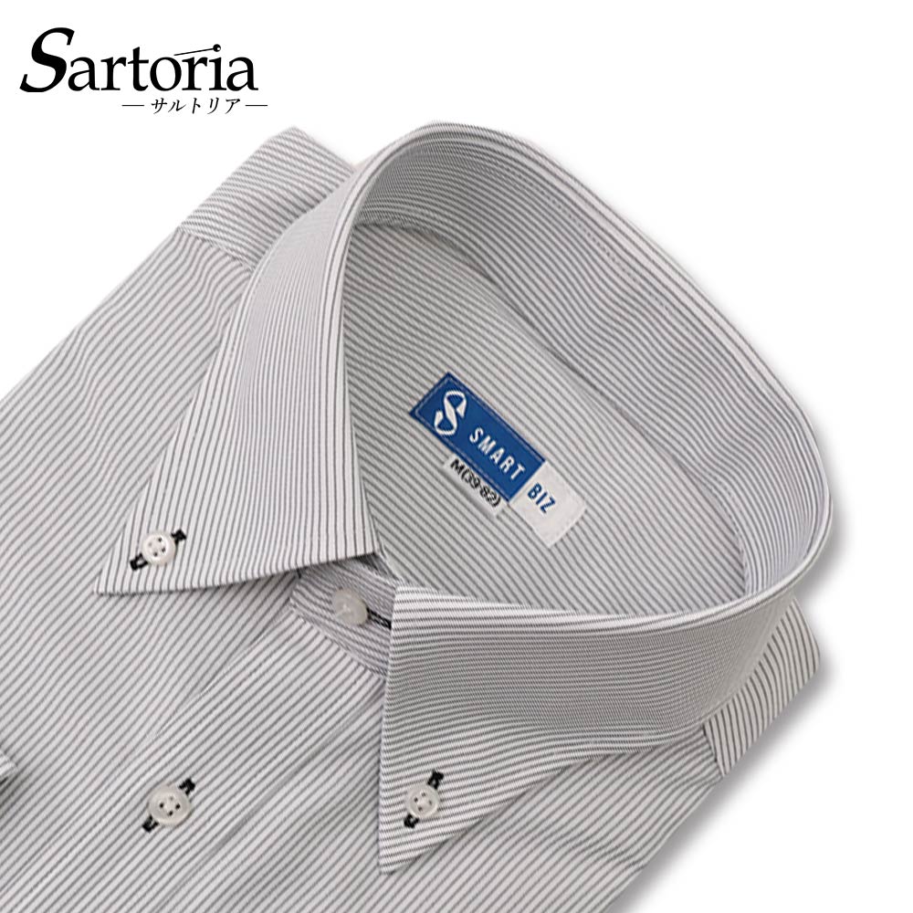 SARTORIA ワイシャツ グレー 長袖 ノーアイロン ニットシャツ ボタンダウン ストライプ 形態安定 メンズ ストレッチ オーソドックス 高品質 着心地 高級感 肌触り 質感 柔らかい 生地 縫製 機能性 サイズ 豊富 洗濯 冠婚葬祭 ビジネス フォーマル