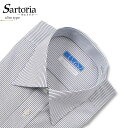 SARTORIA スリムタイプ ワイシャツ ネイビー 綿100% 長袖 ノーアイロン セミワイドカラー ストライプ ブロード生地 形態安定 メンズ オーソドックス スリム 細身体 紺 高品質 着心地 高級感 肌触り 質感 柔らかい 生地 縫製 機能性 サイズ 豊富 洗濯 冠婚葬祭