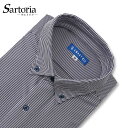 SARTORIA ワイシャツ 半袖 ネイビー ニットシャツ ボタンダウン ストライプ 形態安定 メンズ ストレッチ オーソドックス 紺 高品質 着心地 高級感 肌触り 質感 柔らかい 生地 縫製 機能性 サイズ 豊富 洗濯 冠婚葬祭 ビジネス フォーマル クールビズ COOLPASS 夏 涼しい