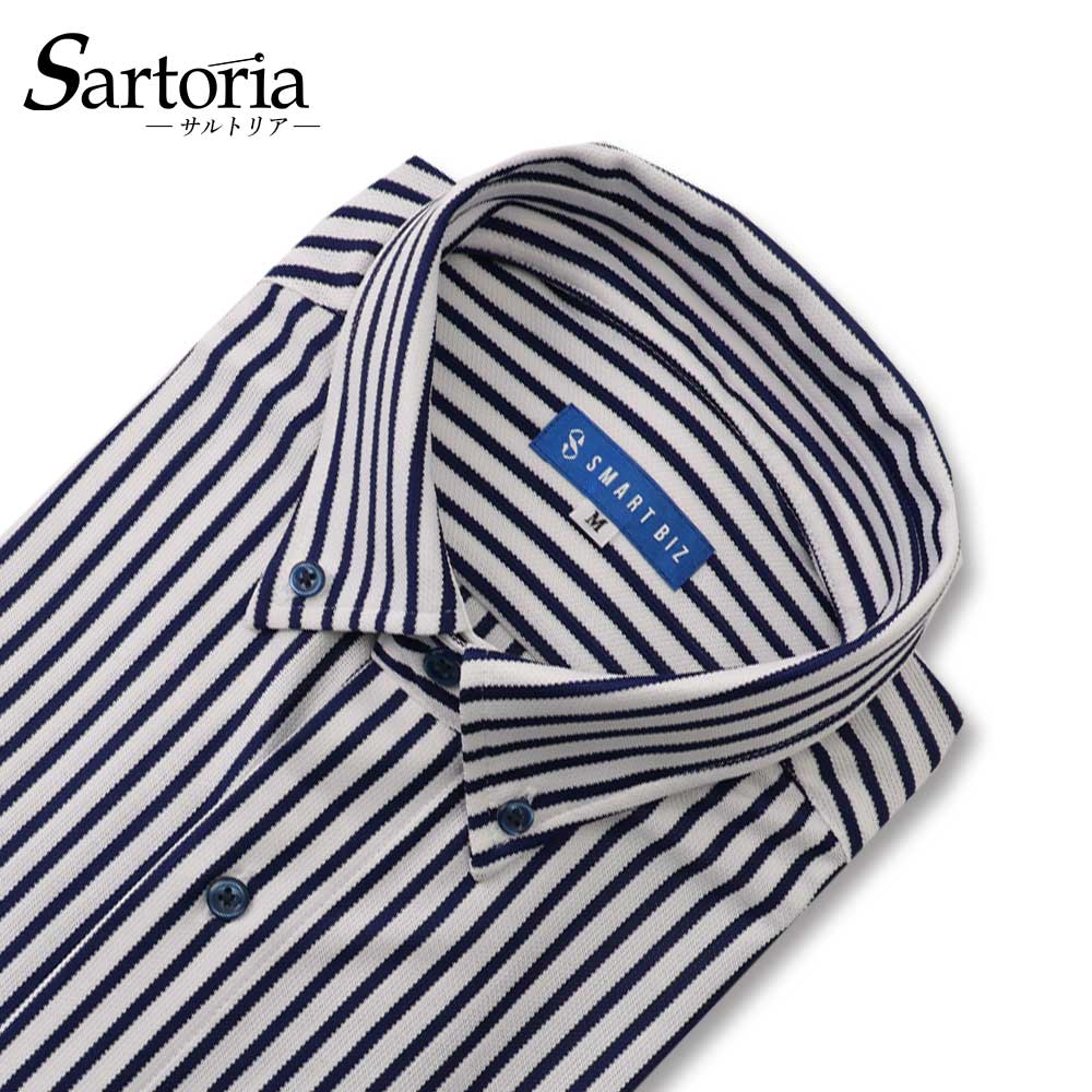 SARTORIA ワイシャツ 半袖 ネイビー ニットシャツ 