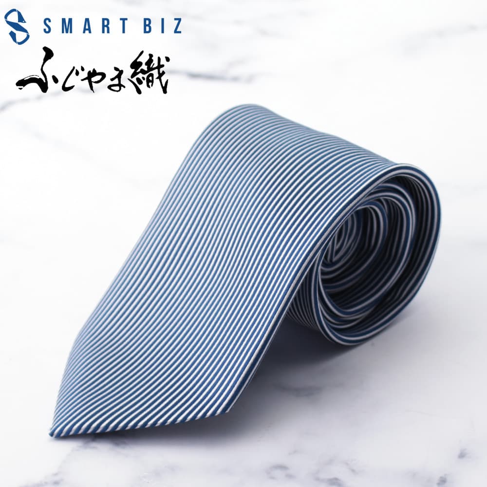 \クーポンで最大35%OFF/ふじやま織 シルクネクタイ ネクタイ メンズ ブルー 青 ストライプ シルク 男性 レギュラーネクタイ 選べるラッピング 日本製 ...