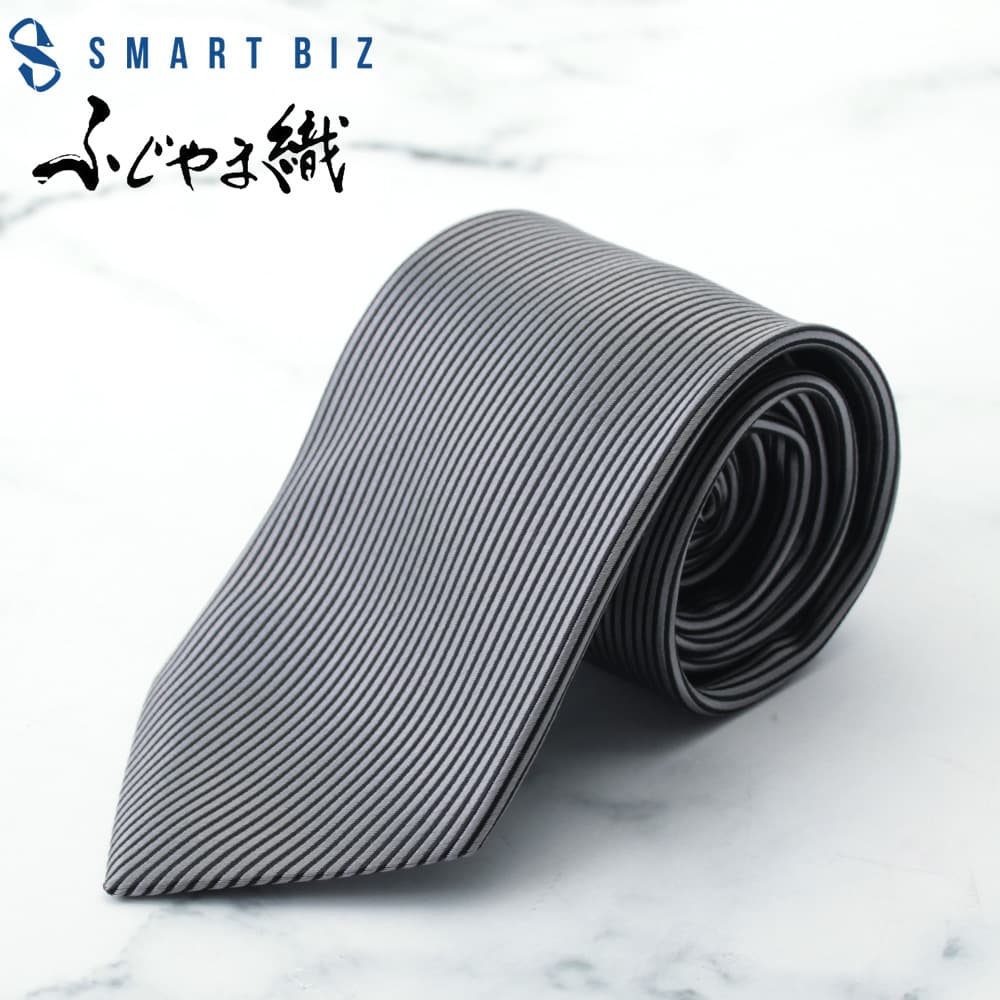 \クーポンで最大35%OFF/ふじやま織 シルクネクタイ ネクタイ メンズ グレー 灰 ストライプ シルク 男性 レギュラーネクタイ 選べるラッピング 日本製 ...