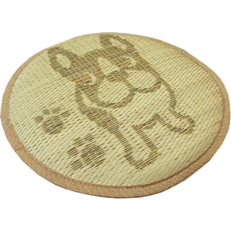 40cmR い草円座クッション「ブルドッグ」ブラウン色 1枚単品【夏用クッション】