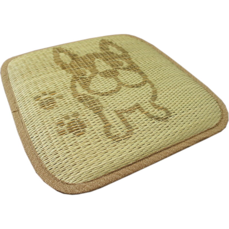 40x40cm い草角座クッション「ブルドッグ」ブラウン色 1枚単品【夏用クッション】