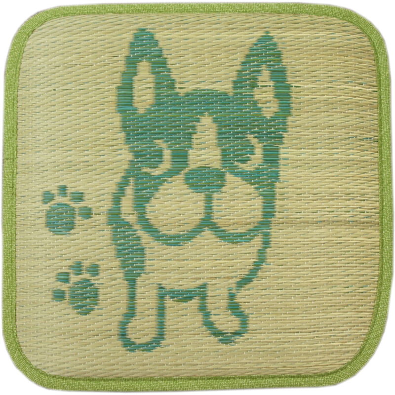 40x40cm い草角座クッション「ブルドッグ」グリーン色 1枚単品【夏用クッション】