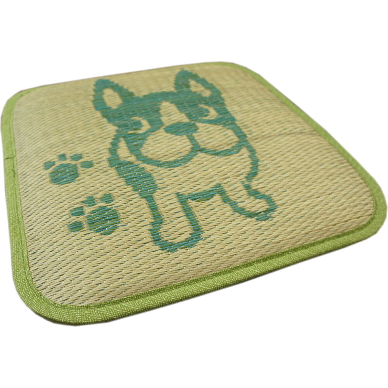 40x40cm い草角座クッション「ブルドッグ」グリーン色 1枚単品【夏用クッション】