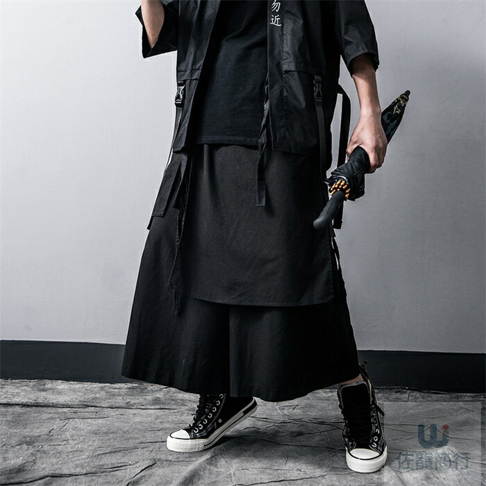 メンズ ガウチョパンツ ワイドパンツ ストレッチパンツ 袴パンツ サルエルパンツ ブラック カジュアル ..