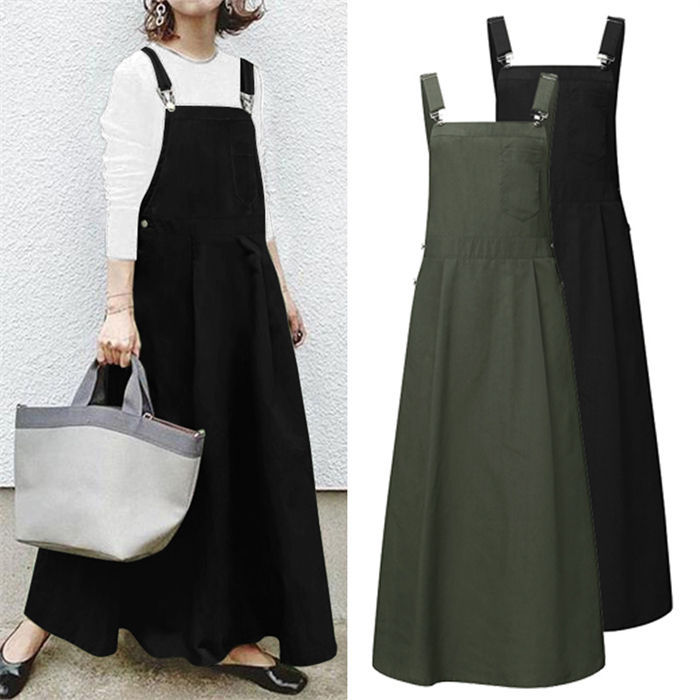 レディース ジャンパースカート サロペットスカート ジャンスカ 体型カバー ロング丈 春服 秋服 夏服 aライン 大人 20代 30代 デート 遊び お出かけ