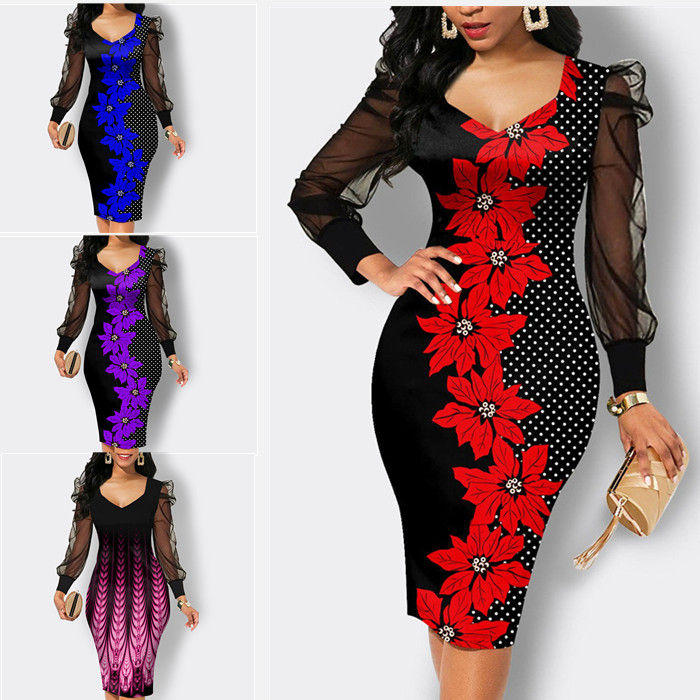 レトロワンピース 花柄 レディース 結婚式 Aライン 長袖 ロカビリー 着痩せ 50年代 お呼ばれ スイングワンピ 謝恩会 披露宴 オールシー..