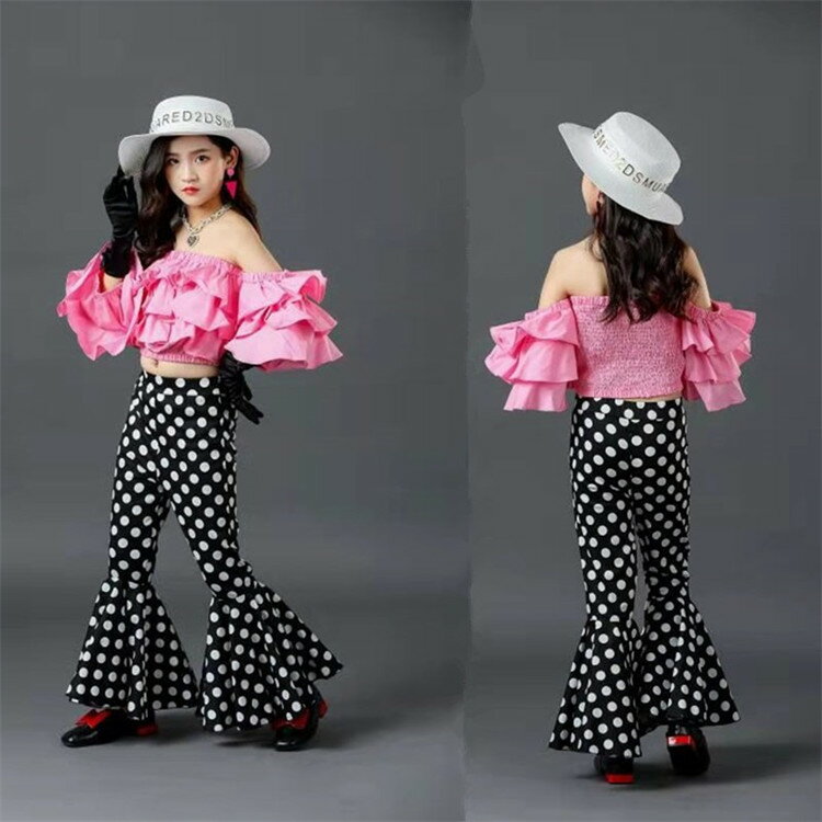 ダンス衣装 キッズ セットアップ ヒップホップ HIPHOP 子供服 上下セット トップス ラッパパンツ 子供 女の子 ガールズ チア ジャズダンス ステージ衣装 文化祭 原宿系 練習着 応援団 演出服 K-POP jazz 団体服