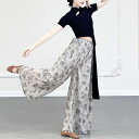ワイドパンツ ダンスパンツ ガウチョパンツ レディース ダンス衣装 ロングパンツ 花柄 中華風 民族風 古典ダンス衣装 踊りパンツ 古典舞踊 クラシック舞踊 モダンダンス ダンスウェア 社交ダンス ゆったり 飄逸 イベント衣装 レッスン着 練習着