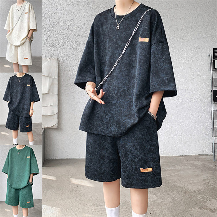 Tシャツ 上下セット セットアップ メンズ tシャツ 夏 夏服 2点セット 絞り染め 総柄 半袖Tシャツ 半袖 ..