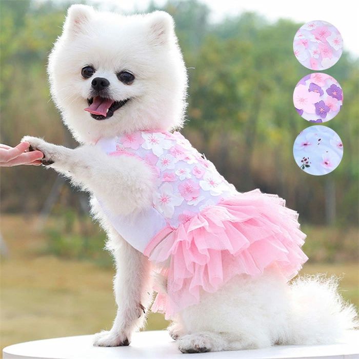 ペットウェア 猫服 犬服 ペット服 ワンピース 花柄 花飾り チュールスカート ドレス ドッグウェア ペットグッズ 春 夏 犬 猫 ネコ ペット 小型犬 中型犬 かわいい 丸首 防寒 防風 あったか おしゃれ 可愛い 柔らかい ペット用品 お出掛け お散歩 記念撮影 部屋着