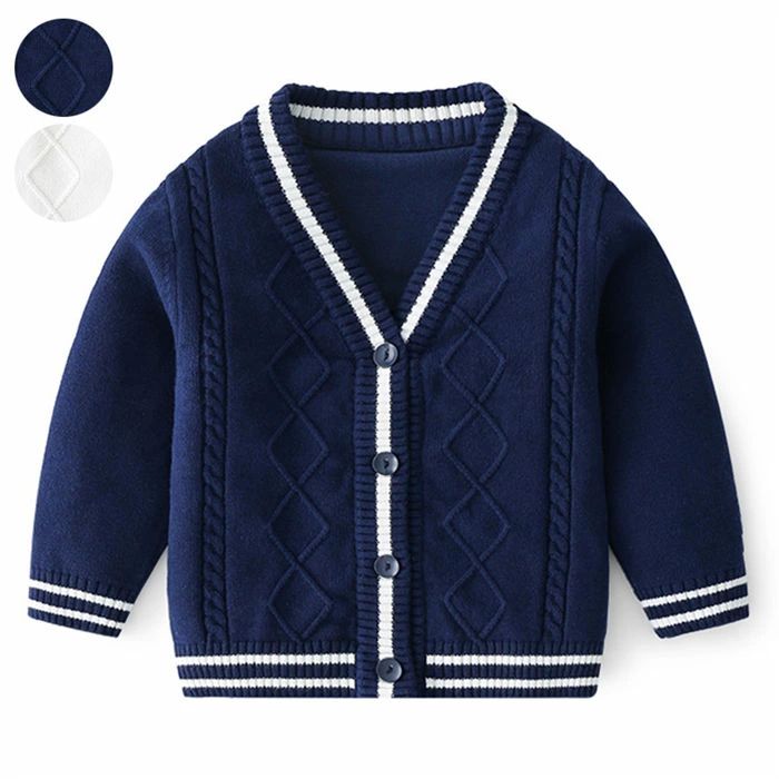 カーディガン 春 秋 キッズ Vネック 長袖 綿100% ニットカーディガン 男の子 女の子 スクールカーディ..