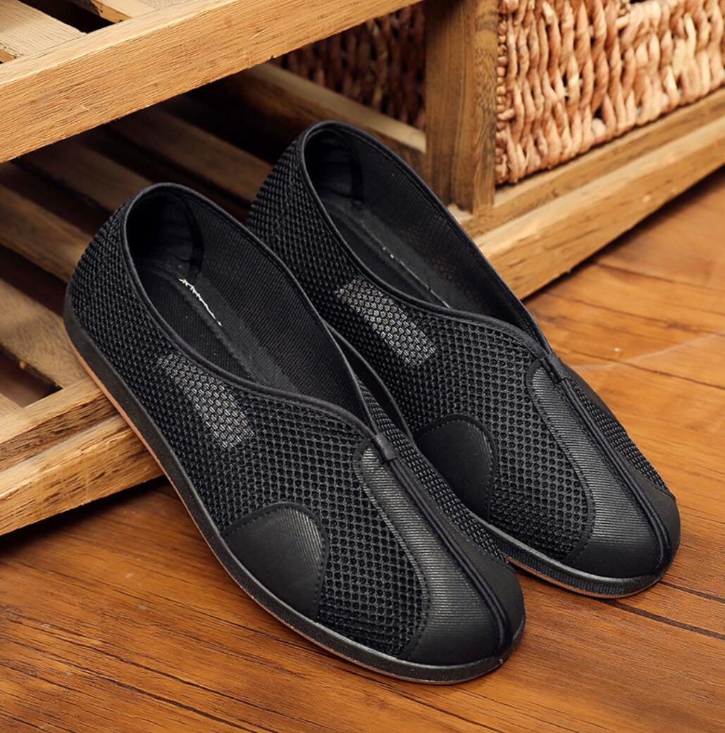 メンズ メッシュパンプス チャイナ靴 中華 シューズ ペキン布靴 カンフー シューズ ブラック 太極拳シ..