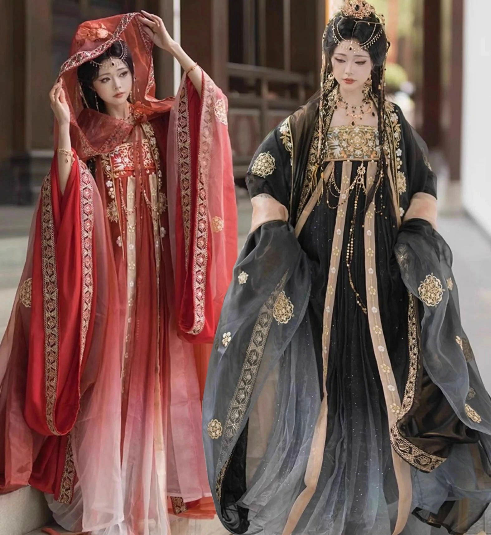 4点セット 赤 黒 華やかな漢服 コスプレ衣装 羽織 レディース 中華服 大人用 レディース 大人 振り袖羽..