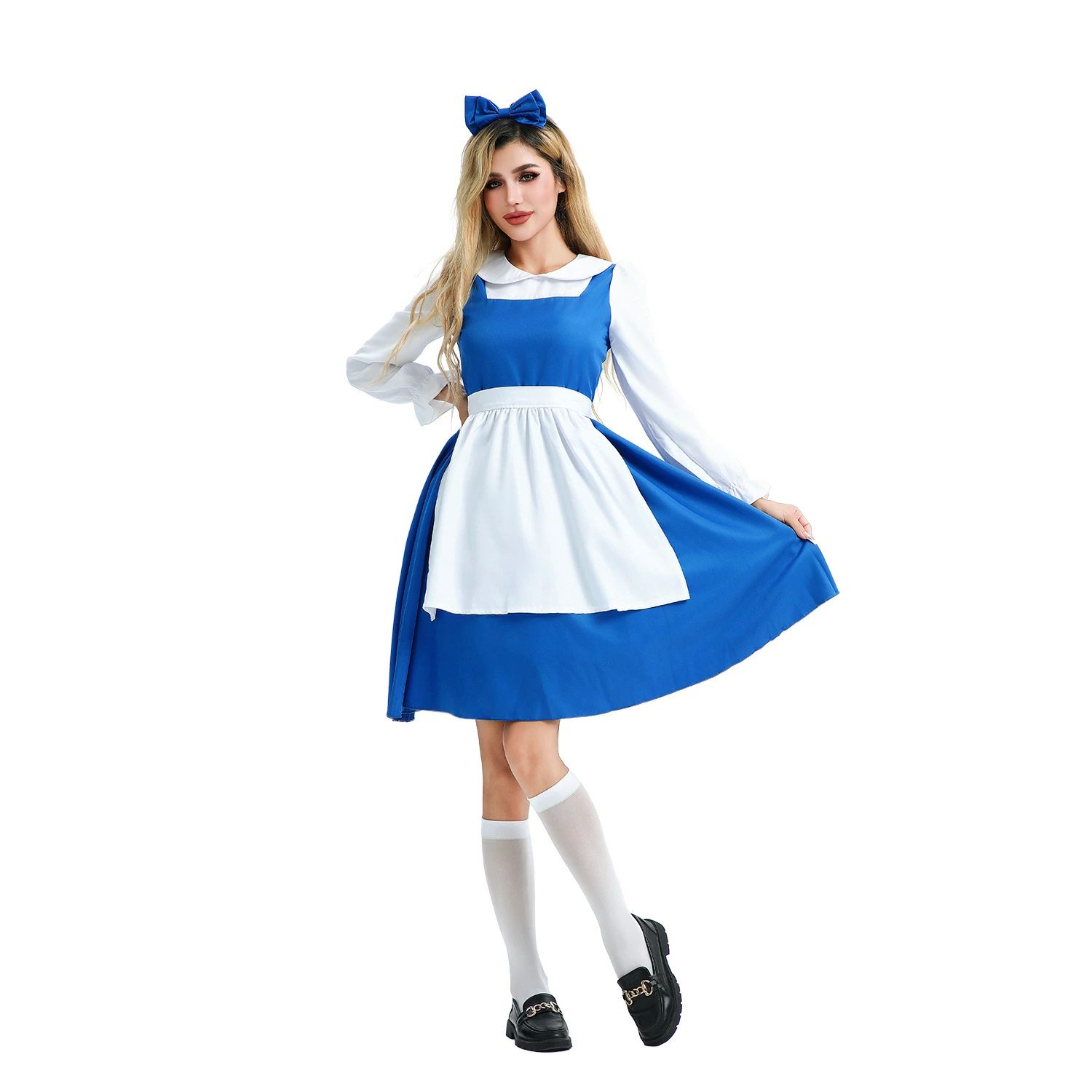 3点セット メイド服 スプレ衣装 かわいい 萌え ワンピース エプロン 髪飾り付き レディース 大人用 長..