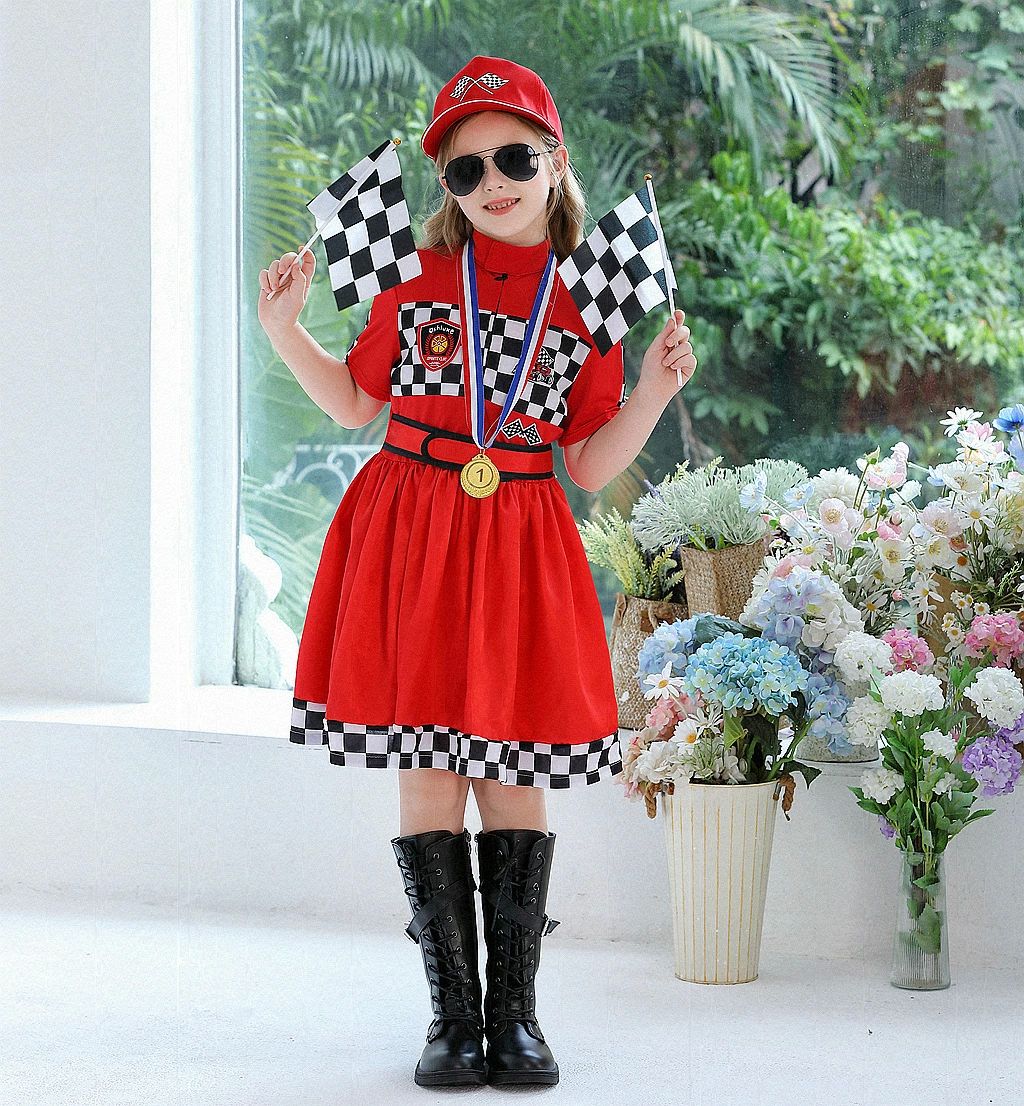 チアリーダー服 ワンピース ハロウィン衣装 女の子 レーシングクイーンドレス チェック柄 小物追加可 ..