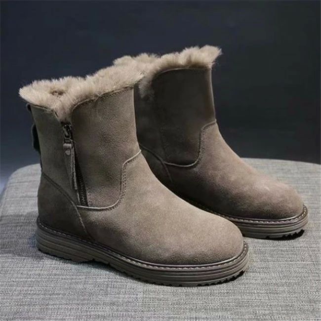 ブラック/カーキ ハーフブーツ ムートンブーツ 裏ボア イブーツ レディース　ブーツ　ショート　ローヒ..