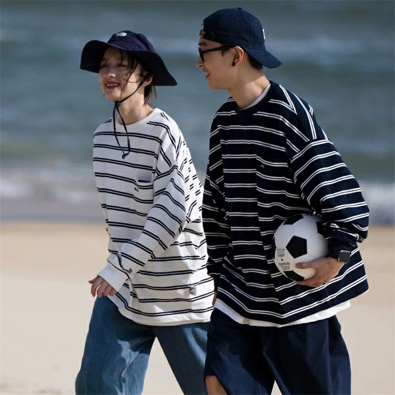 ペアルック トレーナー ボーダー 長袖 レトロ ゆったり カジュアル ストリートコーデ ブランド カップル お揃い 服 秋 冬 レディース おしゃれ ペアルックトレーナー 大きいサイズ リンクコーデ プレゼント コーデ メンズ(4)
