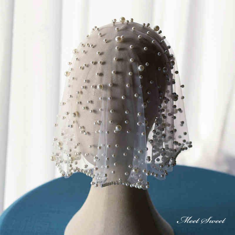 ウェディングベール パール ショートベール ショート丈 フェイスアップベール マリアベール ウエディン..