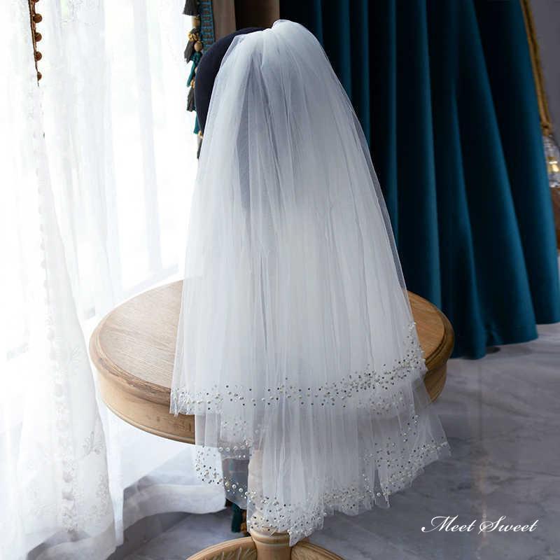 ウェディングベール ミドルベール ミディアム ビーディングベール パール ラインストーン コーム フェ..