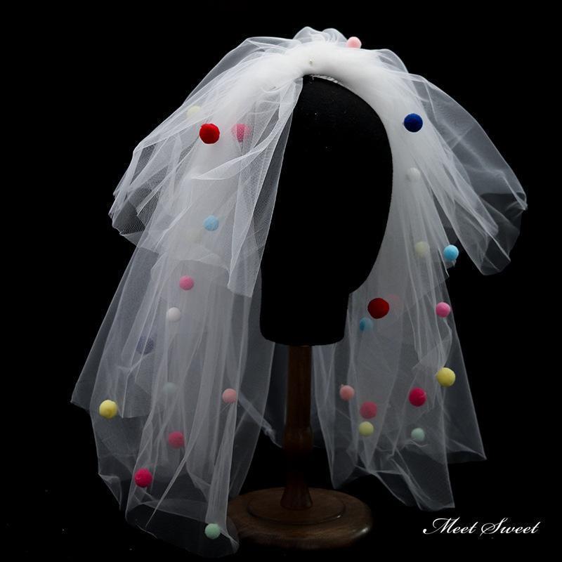 ウェディングベール ショートベール ポンポン ウェディングアクセサリー 髪飾り ヘッドドレス ウエディ..