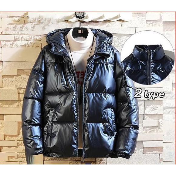 中綿コート ジャケット メンズ 中綿ダウンジャケット アウター ブルゾン エナメル おしゃれ 防寒 冬 フード付き 大きいサイズ 暖かい
