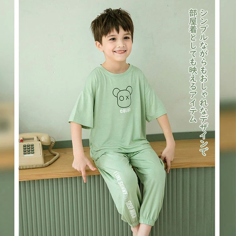 子供パジャマ キッズ ルームウェア パジャマ 上下2点セット 綿 セットアップ コットン 部屋着 プルーオーバー 半袖シャツ ロングパンツ 長ズボン プリント柄 シンプル 子供ファッション 部屋コーディ 男の子 ボーイズ春夏秋 カジュアル 肌に優しい 旅行 お泊り 休養 快眠健康 — vista 2