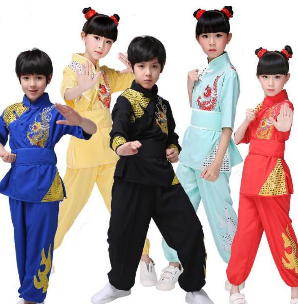 中華武術服 子供服 子供太極拳専門服 キッズ演出服 カンフー 武術 練功服 子ども 着心地いい 学園祭 文..