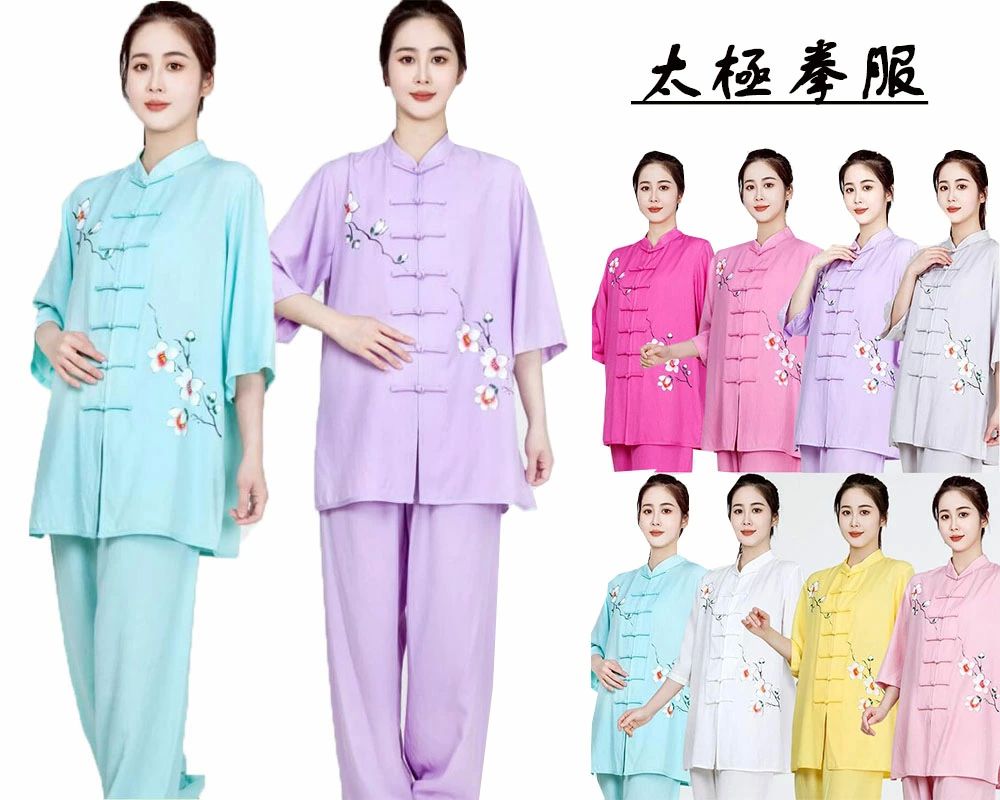 太極拳 服 レディース 太極拳ウェア 上下セット 夏 半袖 練功服 武術 ウーシュー カンフー 練習着 舞台..