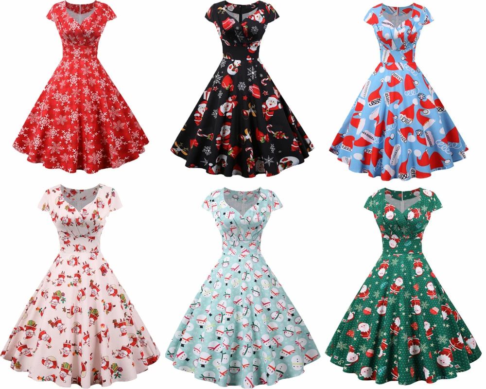 クリスマスドレス ロング丈 クリスマスワンピース Vネック 大きい裾ワンピース 細身ドレス 膝丈 クリスマスパーティー衣装 サンタコス サンタクロース 7色 S-3XL(3)
